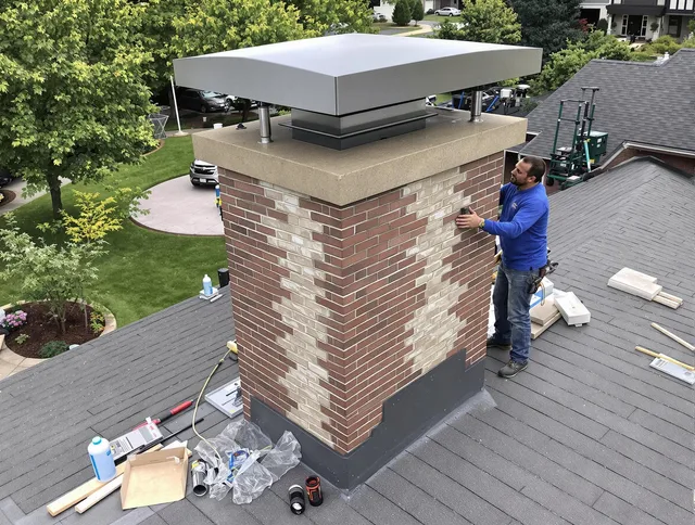 Boynton Beach Chimney Sweep team working on a custom chimney remodel in Boynton Beach, FL