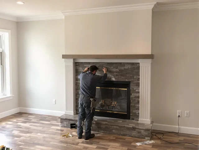 Boynton Beach Chimney Sweep finishing a custom fireplace install in Boynton Beach, FL